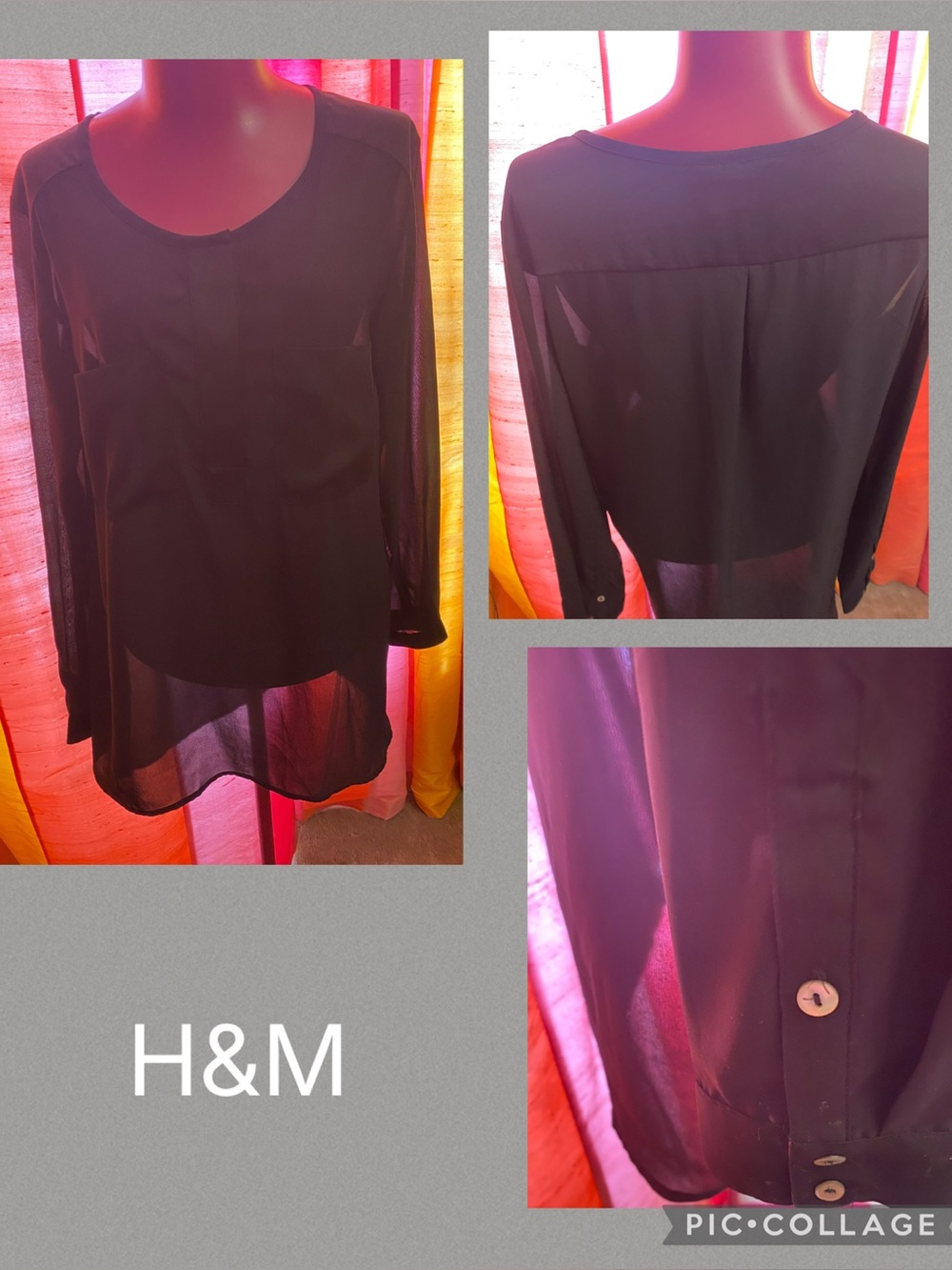 H&M black Sheer Long Sleeve Tunic Top (10)